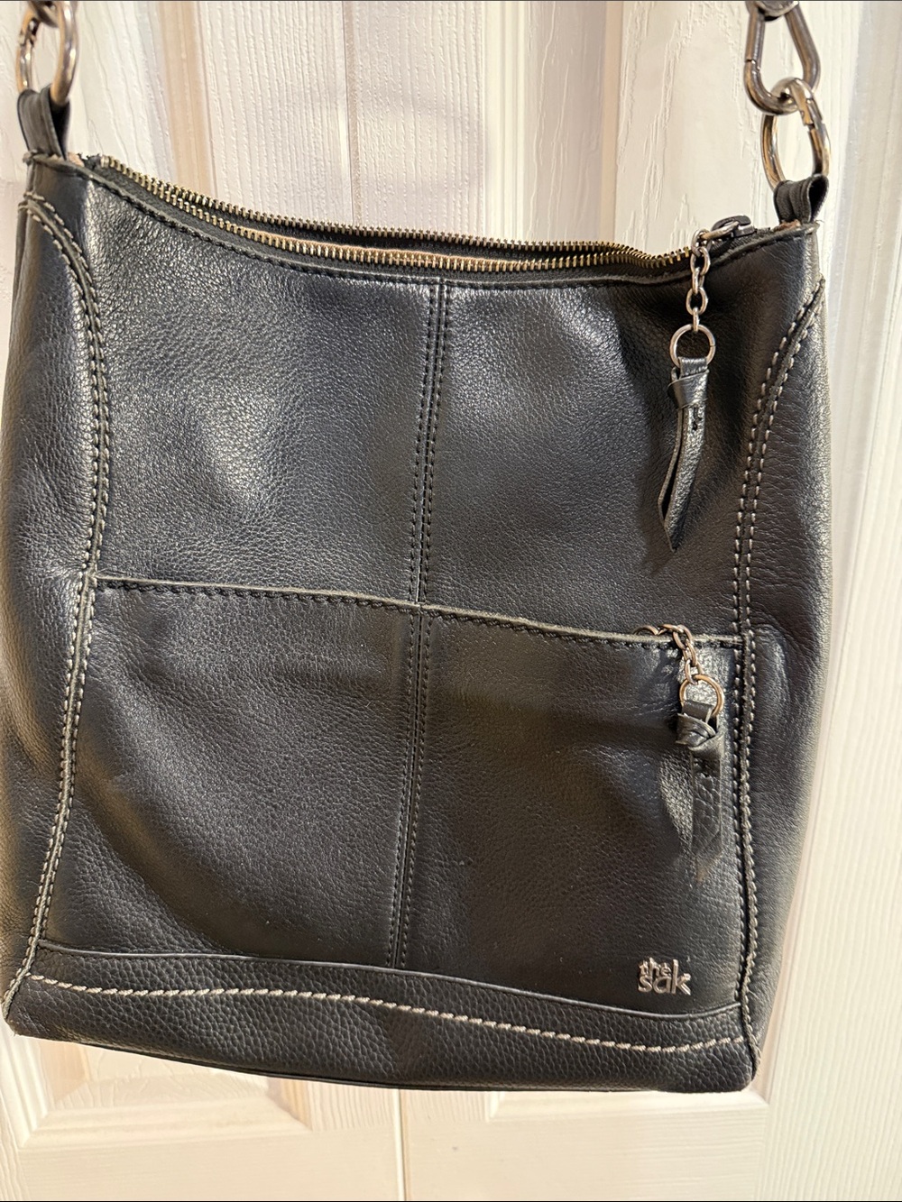The Sak Black Leather Crossbody with Patterned Adjustable Strap - Picture 3 of 5